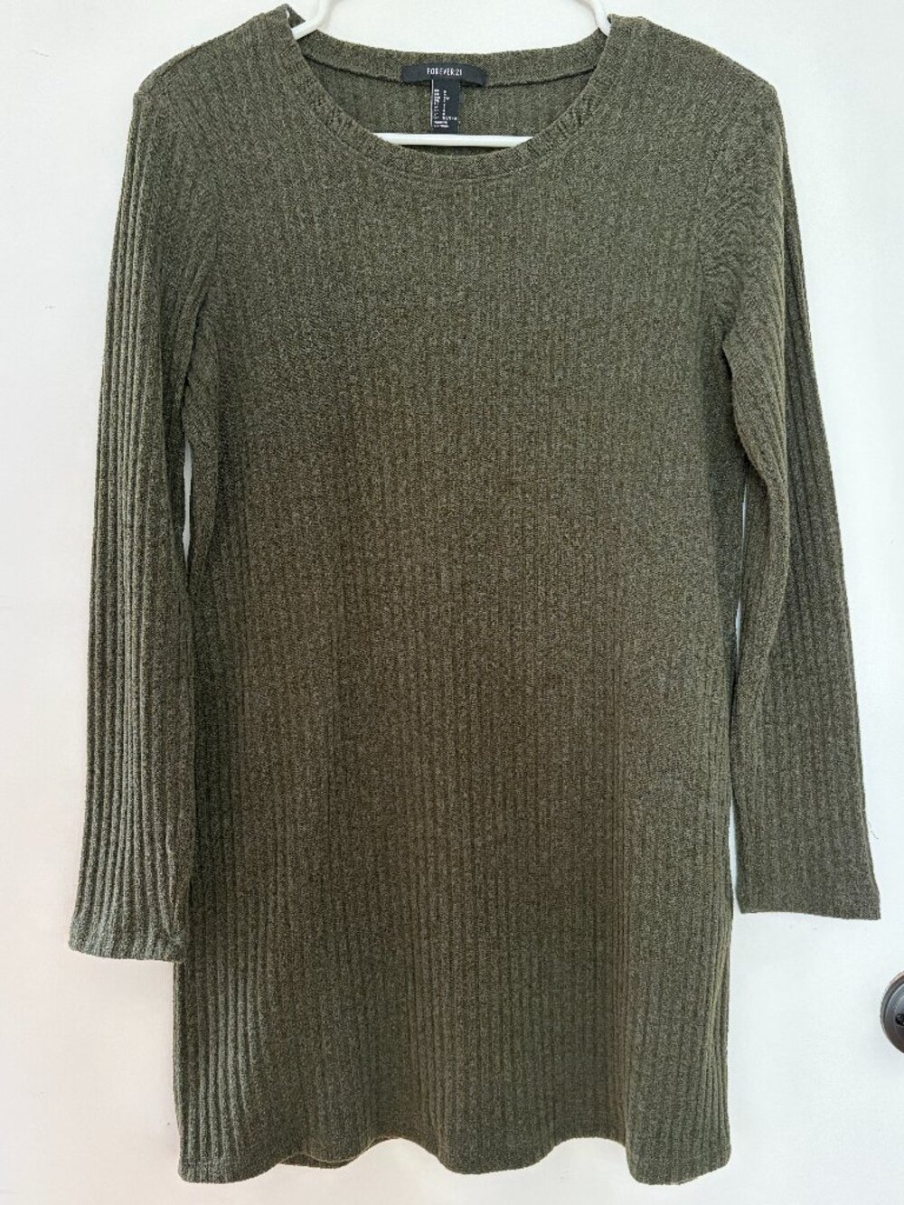 Forever 21 Olive Green Long Sleeve Ribbed Knit Dress - S